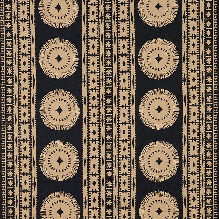 Bora Bora Print Lava Black 175840 by Schumacher Designer Fabric TRIBAL CHIC See Sample INDIA - </p><p>Repeat: Horizontal: 52" (132CM) and Vertical: 24 1/2" (62CM) 52 3/8" WIDE (133 CM) - Swanky Fabrics -