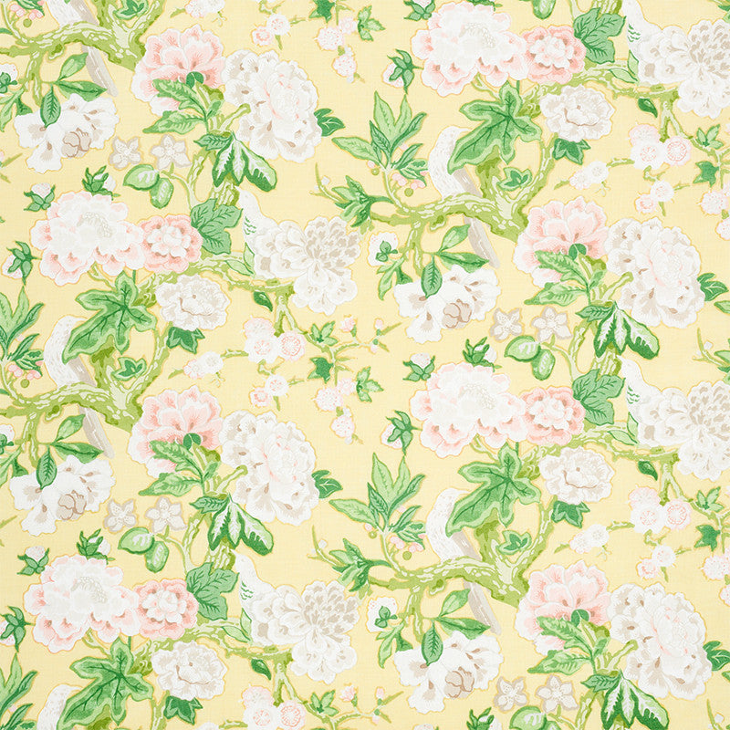 Bermuda Blossoms Yellow 175878 by Schumacher Designer Fabric SIGNATURE SCHUMACHER LINEN 90% NYLON 10% UNITED KINGDOM </p><p>Repeat: Horizontal: 27 1/8" (69CM) and Vertical: 25 5/8" (65CM) 54.25 - Swanky Fabrics -