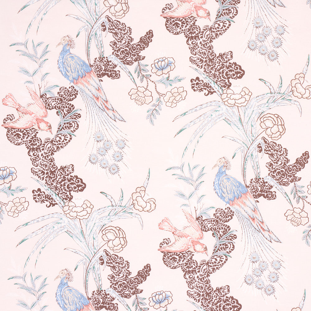 Peacock Blush 175916 by Schumacher Fabric Schumacher Fabric Peacock Blush 175916Fabric COTTON 100% THAILAND </p><p>Repeat: H: HORZ. 17 1/2" (44CM), V: VERT. 26" (66CM) 54" (137CM) - Fabric Carolina -