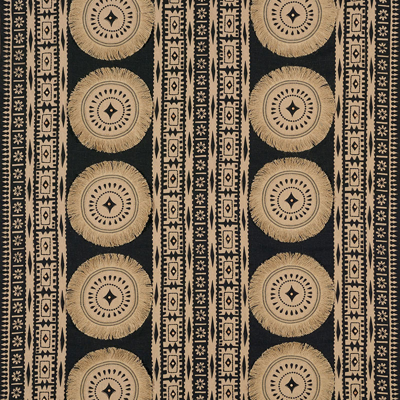 Bora Bora Print Embellished Lava Black 176000 by Schumacher Designer Fabric MARY MCDONALD See Sample INDIA - </p><p>Repeat: Horizontal: 52" (132CM) and Vertical: 24 1/2" (62CM) 53 3/8" WIDE (136CM) - Swanky Fabrics -