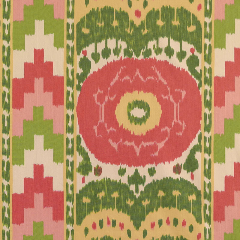 Samarkand Ikat Ii Watermelon 176063 by Schumacher Designer Fabric IKAT COLLECTION See Sample SWITZERLAND LIGHT DUTY </p><p>Repeat: Horizontal: 28" (71CM) and Vertical: 32" (81CM) 57" (145CM) - Swanky Fabrics -