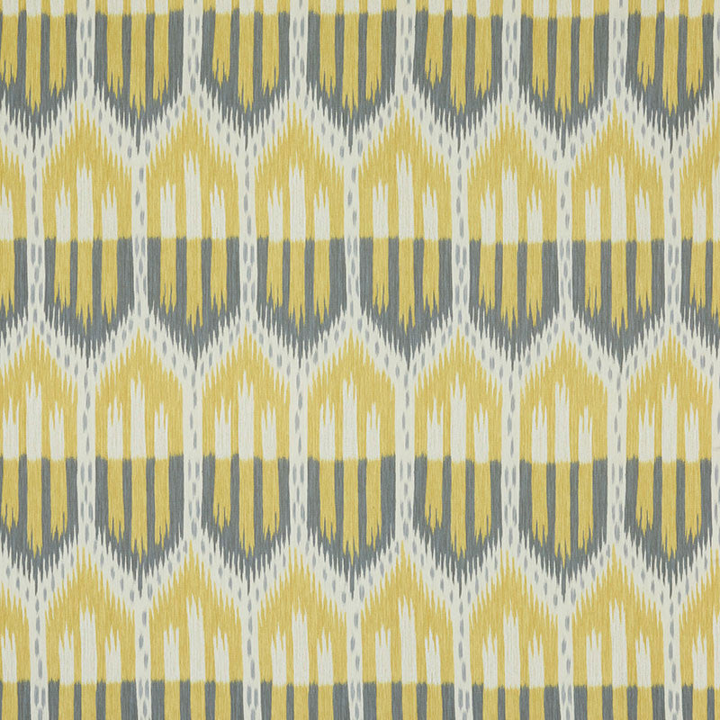 Bukhara Ikat Citrine & Smoke 176081 by Schumacher Fabric Schumacher Fabric Bukhara Ikat Citrine & Smoke 176081Fabric COTTON 100% ITALY </p><p>Repeat: H: HORZ. 13 1/8" (33CM) , V: VERT. 27 1/2" (70CM) 53.25 - Fabric Carolina -