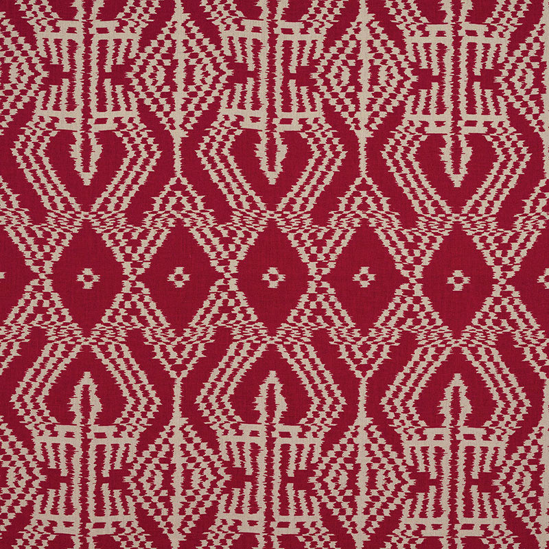 Asaka Ikat Red 176090 by Schumacher Designer Fabric IKAT COLLECTION See Sample ITALY LIGHT DUTY </p><p>Repeat: Horizontal: 13 3/8" (34CM) and Vertical: 28 3/8" (72CM) 53 1/2" (136CM) - Swanky Fabrics -