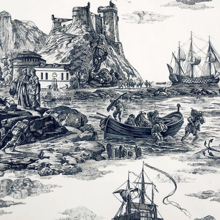 Marine Toile Black 176162 by Schumacher Designer Fabric Schumacher-Classics 100% Cotton - Horizontal: 38 and Vertical: 75 53 - Swanky Fabrics -