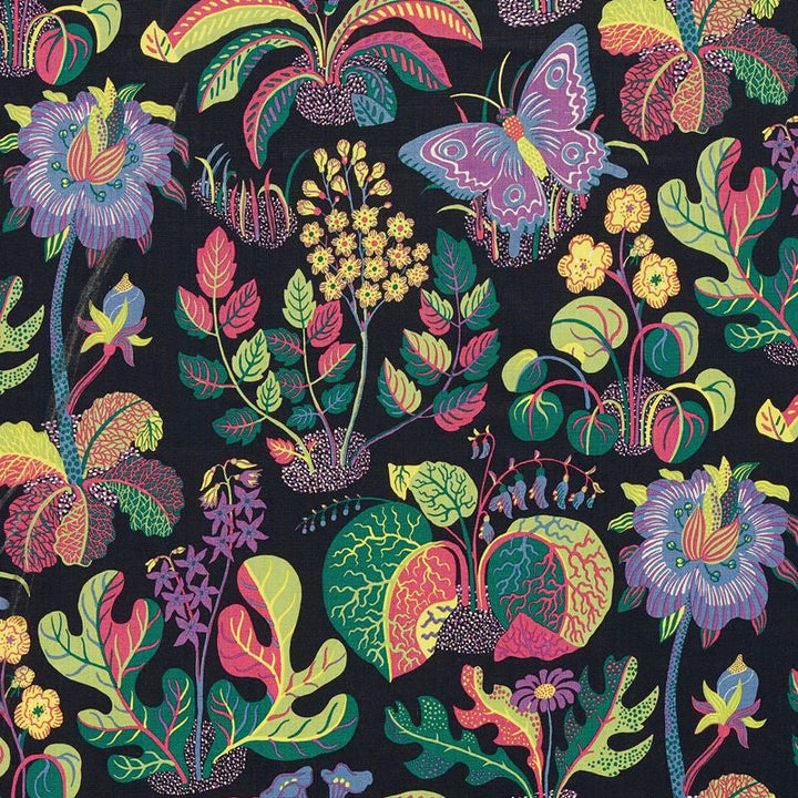 Exotic Butterfly Black 176182 by Schumacher Designer Fabric Good-Vibrations 100% Linen - Horizontal: 26.5 and Vertical: 31 54.5 - Swanky Fabrics -