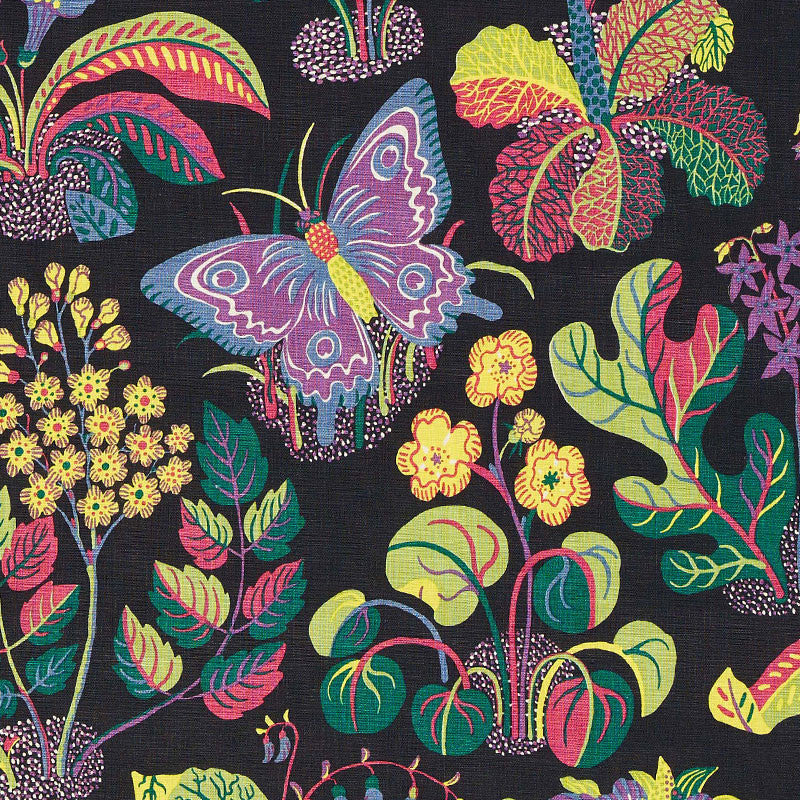 Exotic Butterfly Black 176182 by Schumacher Designer Fabric Good Vibrations LINEN 100% UNITED KINGDOM </p><p>Repeat: Horizontal: 26 1/2" (67CM) and Vertical: 31" (79CM) 54.5 - Swanky Fabrics -