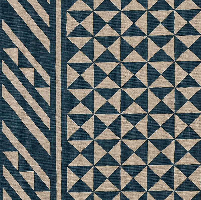 Nuba Indigo On Natural 176302 by Schumacher Designer Fabric Tribal Chic LINEN 100% UNITED STATES OF AMERICA </p><p>Repeat: Horizontal: 54" (137CM) and Vertical: 32" (81CM) 54 - Swanky Fabrics -