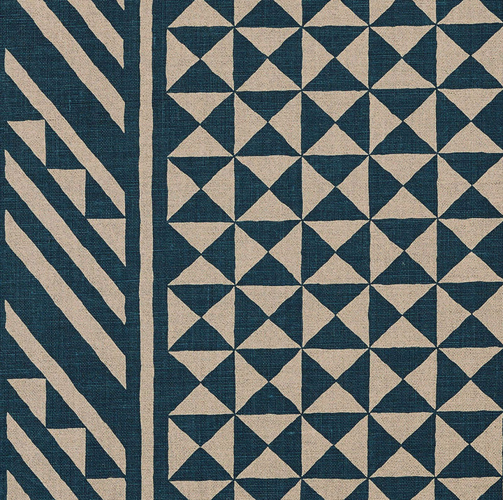 Nuba Indigo On Natural 176302 by Schumacher Designer Fabric Tribal Chic LINEN 100% UNITED STATES OF AMERICA </p><p>Repeat: Horizontal: 54" (137CM) and Vertical: 32" (81CM) 54 - Swanky Fabrics -