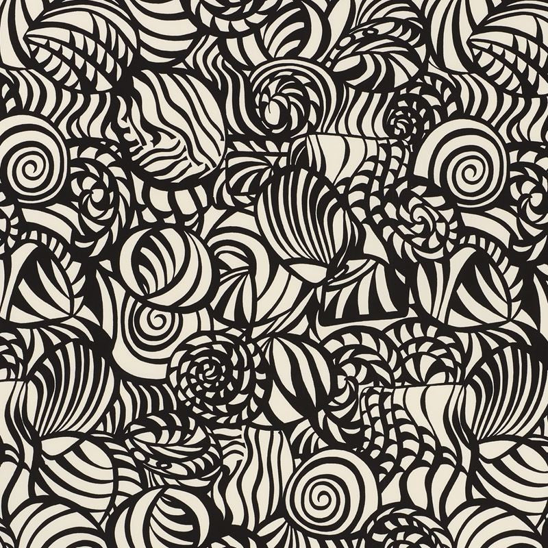 Seashells Black 176681 by Schumacher Designer Fabric Indooroutdoor-Prints-Wovens 100% Acrylic - Horizontal: 26.75 and Vertical: 38 54 - Swanky Fabrics -