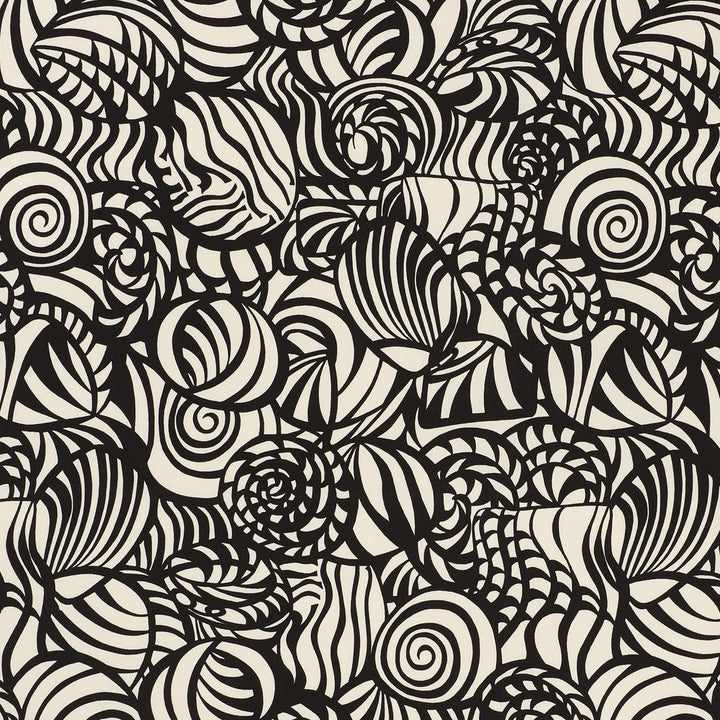 Seashells Black 176681 by Schumacher Designer Fabric ESSENTIALS: INDOOR/OUTDOOR PRINTS & WOVENS See Sample UNITED STATES OF AMERICA - </p><p>Repeat: Horizontal: 26 3/4" (68CM) and Vertical: 38" (97CM) 54" (137CM) - Swanky Fabrics -