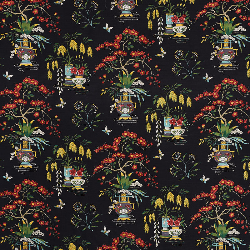 Ming Vase Black 176730 by Schumacher Designer Fabric Schumacher-Classics 61% Linen, 39% Cotton - Horizontal: 18 and Vertical: 19 54 - Swanky Fabrics -