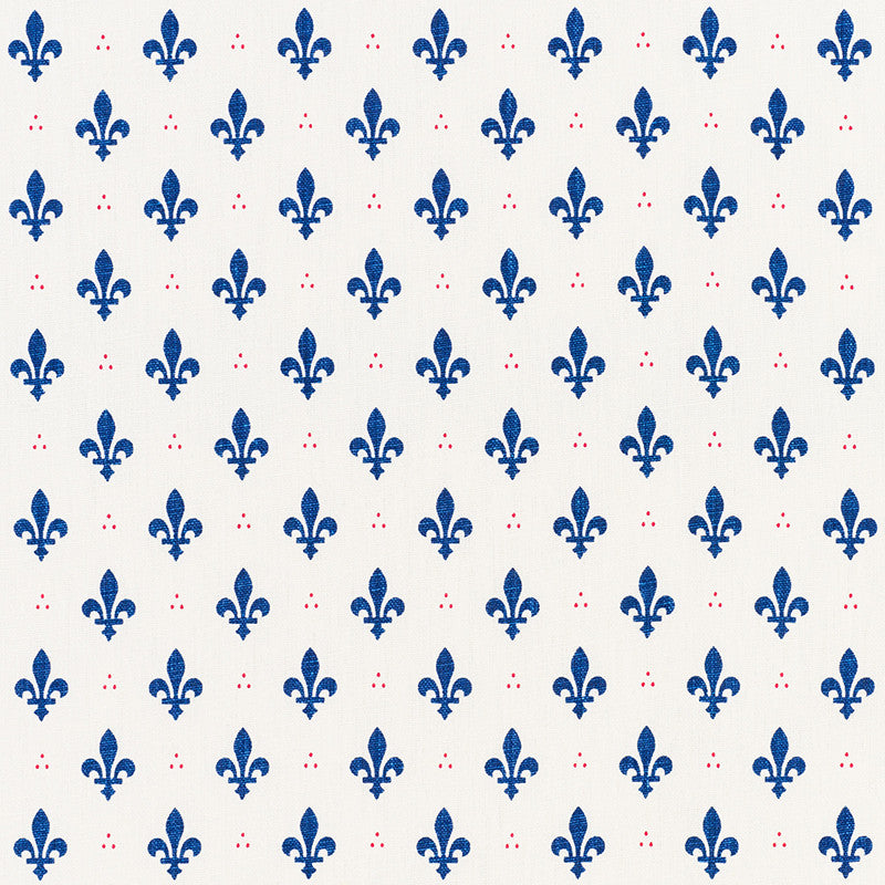 Fleur De Lis Bleu & Rouge 176961 by Schumacher Designer Fabric French-Revolution 100% Linen Wyzenbeek 15,000 Horizontal: 2 and Vertical: 2.5 54 - Swanky Fabrics -