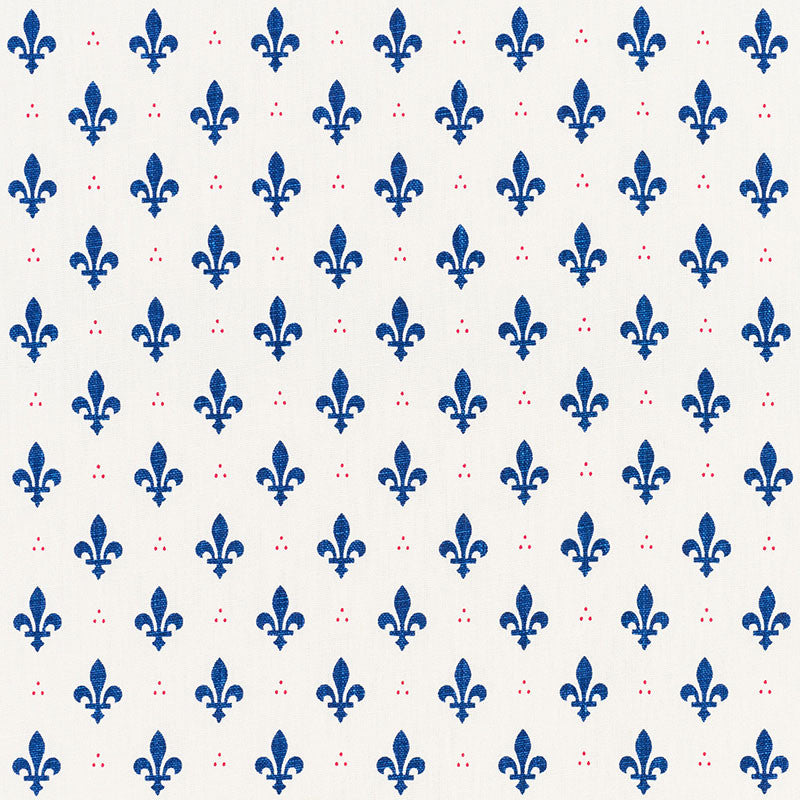 Fleur De Lis Bleu & Rouge 176961 by Schumacher Designer Fabric FRENCH REVOLUTION See Sample BELGIUM MEDIUM DUTY </p><p>Repeat: Horizontal: 2" (5CM) and Vertical: 2 1/2" (6CM) 54" (137CM) - Swanky Fabrics -