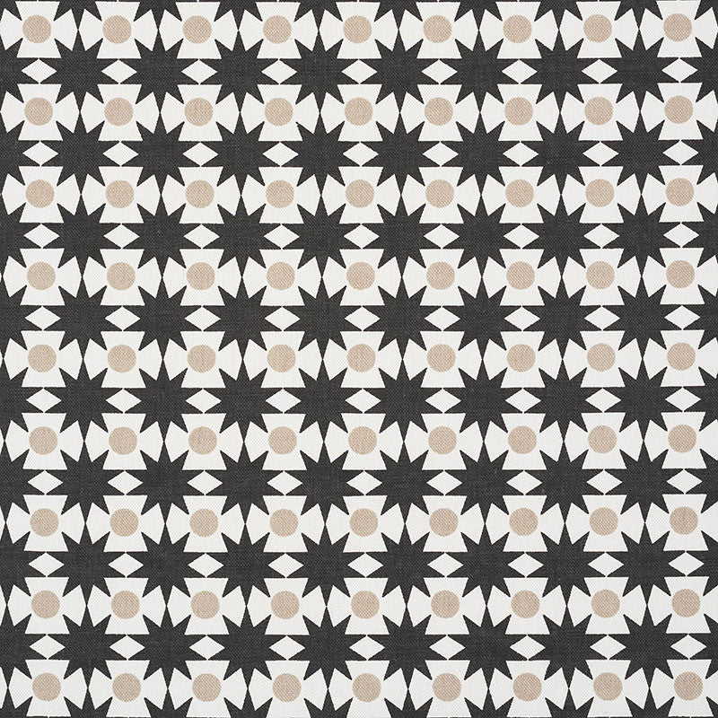 Cosmos Black & Sand 177063 by Schumacher Fabric Schumacher Fabric Cosmos Black & Sand 177063Fabric COTTON DUCK 100% TURKEY </p><p>Repeat: H: HORZ. 1" (3CM) , V: VERT. 1 1/4" (3CM) 54 - Fabric Carolina -