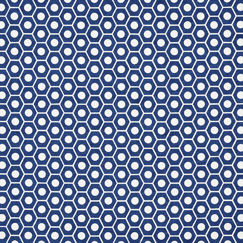 Queen B Navy 177070 by Schumacher Designer Fabric Prints-By-Studio-Bon 100% Cotton - Horizontal: 1.25 and Vertical: 3/4- 54 - Swanky Fabrics -