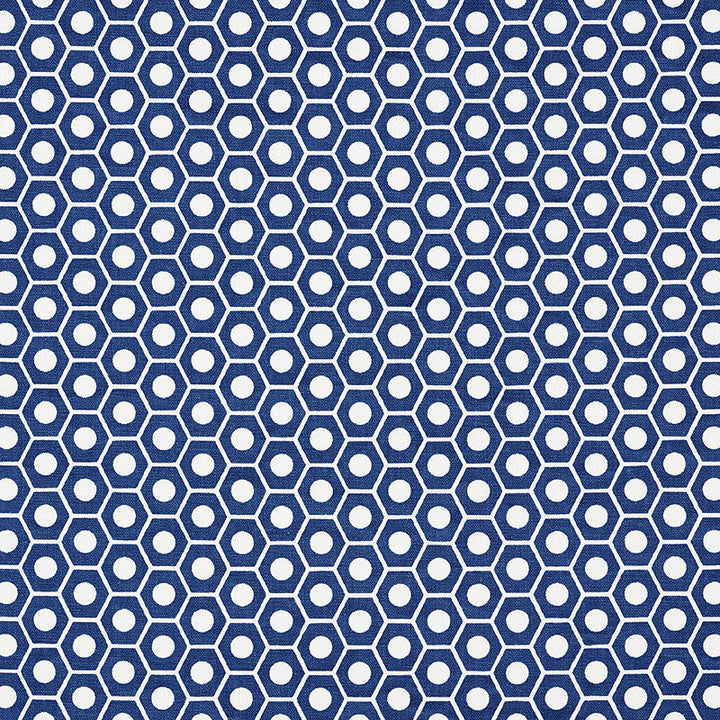 Queen B Navy 177070 by Schumacher Designer Fabric Prints-By-Studio-Bon 100% Cotton - Horizontal: 1.25 and Vertical: 3/4- 54 - Swanky Fabrics -