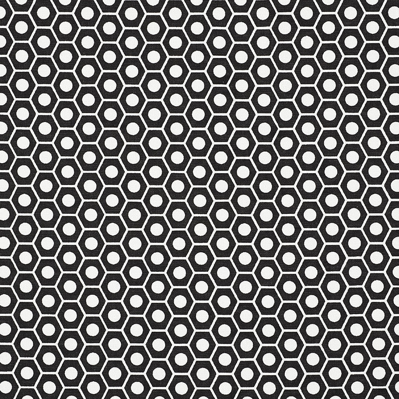 Queen B Black 177078 by Schumacher Designer Fabric Prints-By-Studio-Bon 100% Cotton - Horizontal: 1.25 and Vertical: 3/4- 54 - Swanky Fabrics -
