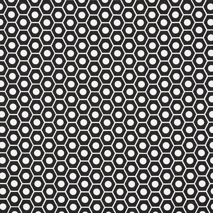 Queen B Black 177078 by Schumacher Designer Fabric Prints-By-Studio-Bon 100% Cotton - Horizontal: 1.25 and Vertical: 3/4- 54 - Swanky Fabrics -