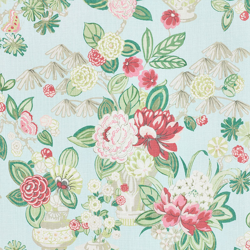 Bouquet Chinois Sky 177292 by Schumacher Designer Fabric ORIENT EXPRESS See Sample THAILAND - </p><p>Repeat: Horizontal: 26 1/2" (67CM) and Vertical: 30" (76CM) 54" (137CM) - Swanky Fabrics -
