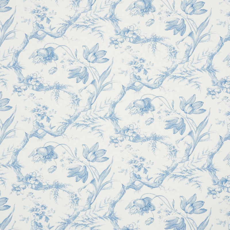 Toile De Fleurs Delft 177400 by Schumacher Designer Fabric Schumacher-Classics 67% Linen, 33% Cotton Martindale 20,000 Horizontal: 26.75 and Vertical: 13.625 54 - Swanky Fabrics -