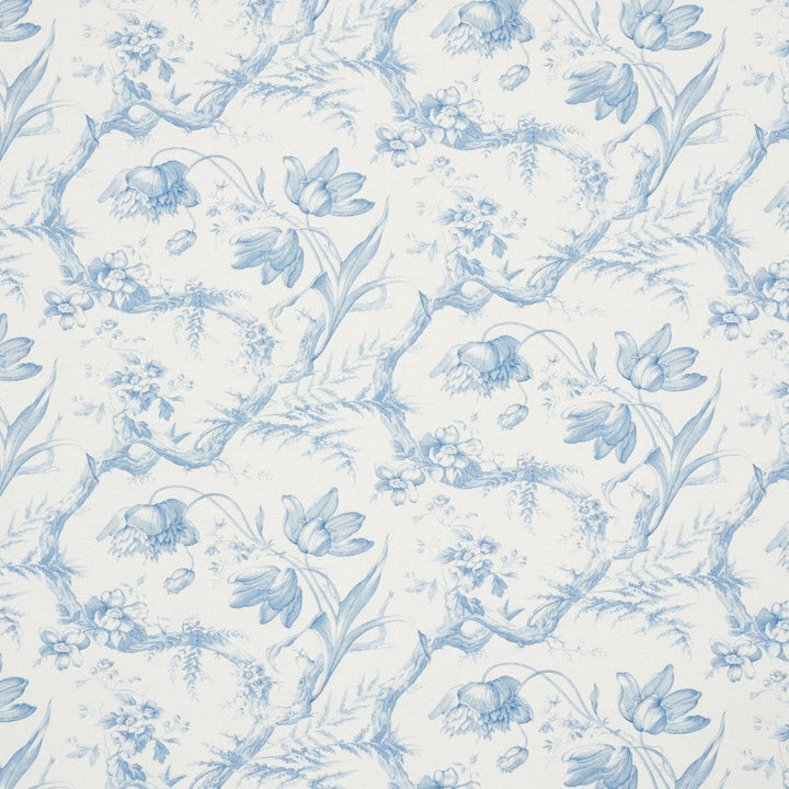 Toile De Fleurs Delft 177400 by Schumacher Designer Fabric Schumacher-Classics 67% Linen, 33% Cotton Martindale 20,000 Horizontal: 26.75 and Vertical: 13.625 54 - Swanky Fabrics -