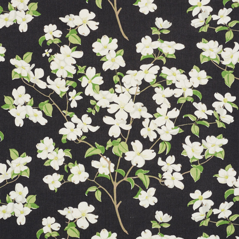 Blooming Branch Black 177412 by Schumacher Designer Fabric Schumacher-Classics 100% Linen Wyzenbeek 15,000 Horizontal: 54 and Vertical: 27 54 - Swanky Fabrics -