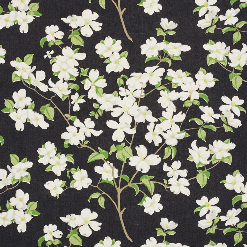 Blooming Branch Black 177412 by Schumacher Designer Fabric SCHUMACHER CLASSICS See Sample CHINA MEDIUM DUTY </p><p>Repeat: Horizontal: 54" (137CM) and Vertical: 27" (69CM) 54" (137CM) - Swanky Fabrics -