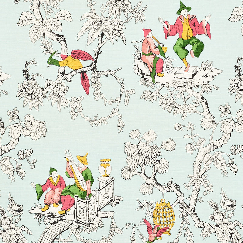 Chinoiserie Moderne Aqua 177420 by Schumacher Designer Fabric Schumacher-Classics 55% Linen, 45% Cotton Wyzenbeek 15,000 Horizontal: 27 and Vertical: 35.75 54 - Swanky Fabrics -