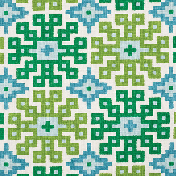 Palmetto Print Lagoon 177450 by Schumacher Designer Fabric Happy-Together 100% Cotton Wyzenbeek 15,000 Horizontal: 26.75 and Vertical: 25.25 54 - Swanky Fabrics -