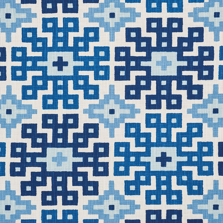 Palmetto Print Ocean 177451 by Schumacher Designer Fabric HAPPY TOGETHER See Sample ISRAEL - </p><p>Repeat: Horizontal: 26 3/4" (68CM) and Vertical: 25 1/4" (64CM) 54" (137CM) - Swanky Fabrics -