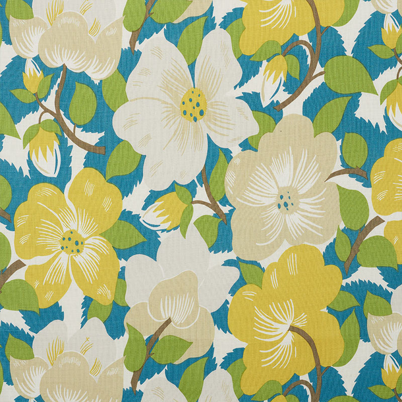 Magnolias Citron & Peacock 177560 by Schumacher Fabric Schumacher Fabric Magnolias Citron & Peacock 177560Fabric LINEN 90% UNITED KINGDOM </p><p>Repeat: H: HORZ. 21 3/4" (55CM) , V: VERT. 27" (69CM) 54.5 - Fabric Carolina -
