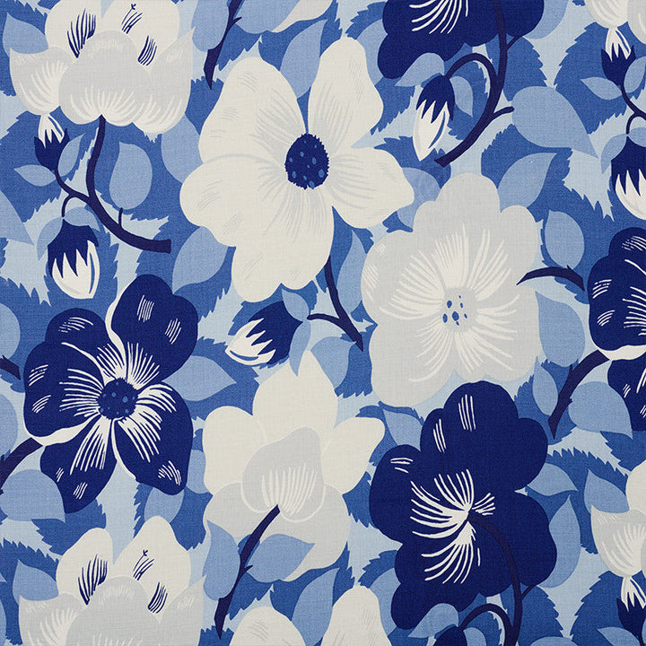 Magnolias Blues 177562 by Schumacher Designer Fabric Fashion-Forward 90% Linen, 10% Nylon - Horizontal: 21.75 and Vertical: 27 54.5 - Swanky Fabrics -