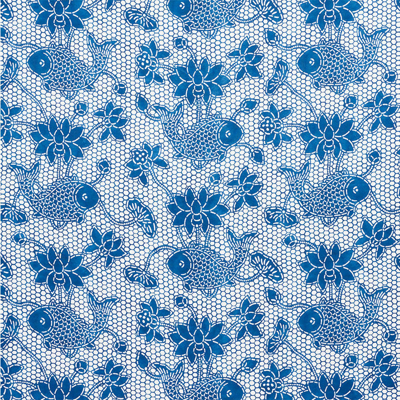 Lotus Batik Indigo 177790 by Schumacher Designer Fabric Nautilus 100% Linen - Horizontal: 26 and Vertical: 24.5 55 - Swanky Fabrics -