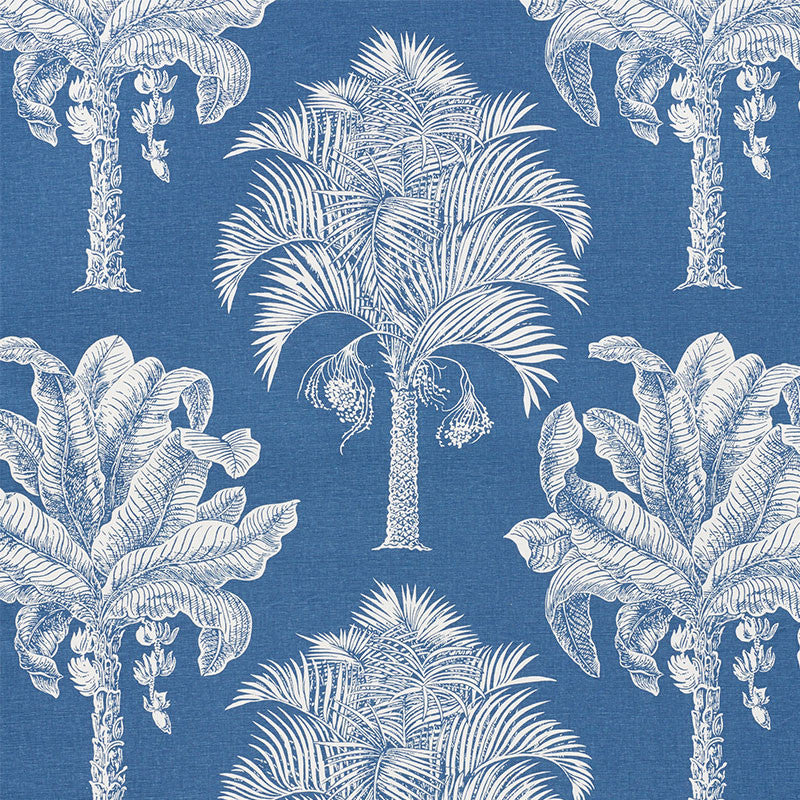 Grand Palms Blue 178002 by Schumacher Fabric Schumacher Fabric Grand Palms Blue 178002Fabric LINEN 55% UNITED STATES OF AMERICA </p><p>Repeat: H: HORZ. 27" (69CM) , V: VERT. 25" (64CM) 54 - Fabric Carolina -