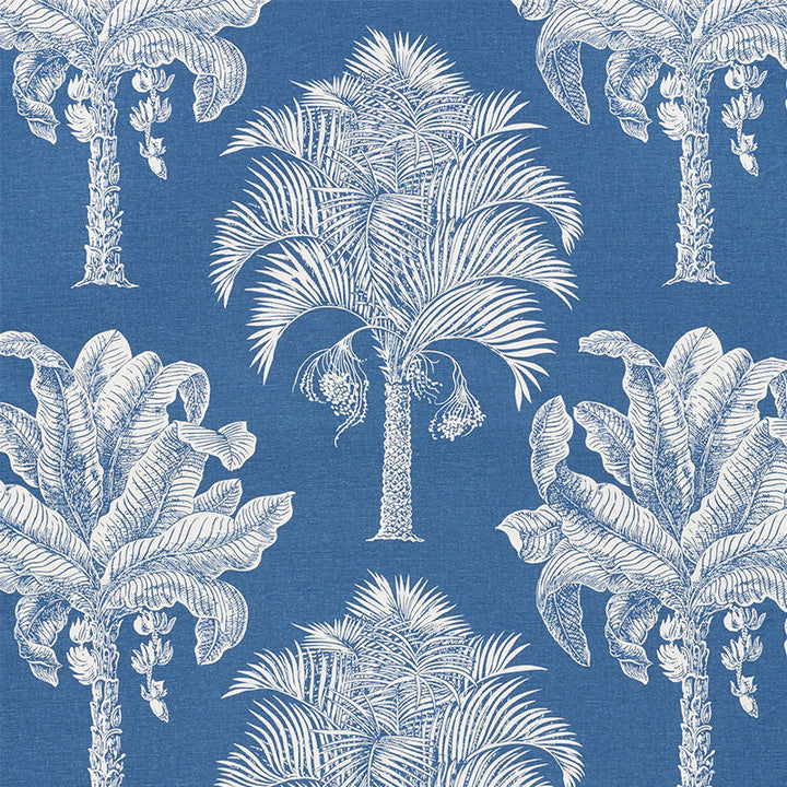Grand Palms Blue 178002 by Schumacher Designer Fabric NEW TRADITIONAL See Sample UNITED STATES OF AMERICA MEDIUM DUTY </p><p>Repeat: Horizontal: 27" (69CM) and Vertical: 25" (64CM) 54" (137CM) - Swanky Fabrics -