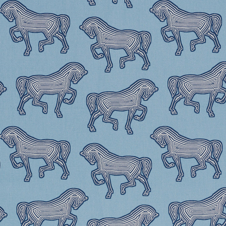 Faubourg Blue 178011 by Schumacher Designer Fabric CLUB CAVALIER See Sample UNITED STATES OF AMERICA HEAVY DUTY </p><p>Repeat: Horizontal: 10 3/4" (27CM) and Vertical: 8 1/2" (22CM) 54 1/2" (138CM) - Swanky Fabrics -
