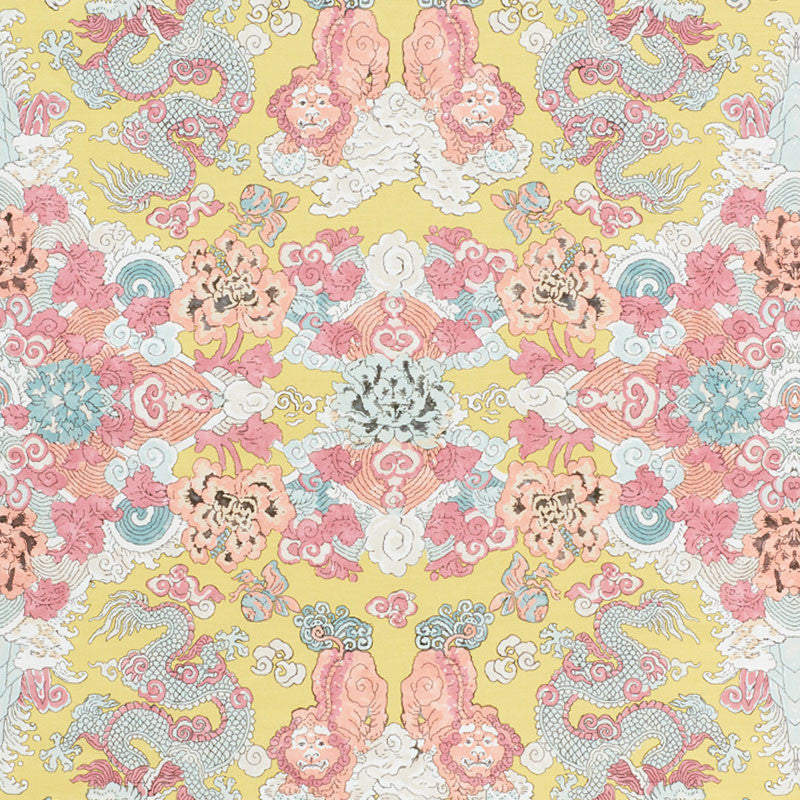 Magic Mountain Dragon Yellow 178052 by Schumacher Designer Fabric FREE SPIRIT LINEN 90% NYLON 10% UNITED KINGDOM MARTINDALE 20,000 </p><p>Repeat: Horizontal: 27 1/4" (69CM) and Vertical: 62" (157CM) 54.75 - Swanky Fabrics -
