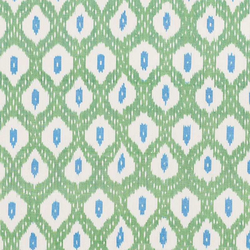Indio Ikat Green 178070 by Schumacher Designer Fabric FREE SPIRIT COTTON 100% INDIA </p><p>Repeat: Horizontal: 4 1/4" (11CM) and Vertical: 7 1/4" (18CM) 59 - Swanky Fabrics -