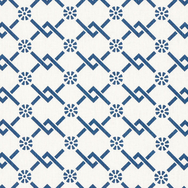 Fretwork Flower Pacific 178310 by Schumacher Designer Fabric TIMOTHY CORRIGAN LINEN 100% UNITED STATES OF AMERICA WYZENBEEK 15,000 </p><p>Repeat: Horizontal: 2 3/4" (7CM) and Vertical: 1 7/8" (5CM) 54 - Swanky Fabrics -