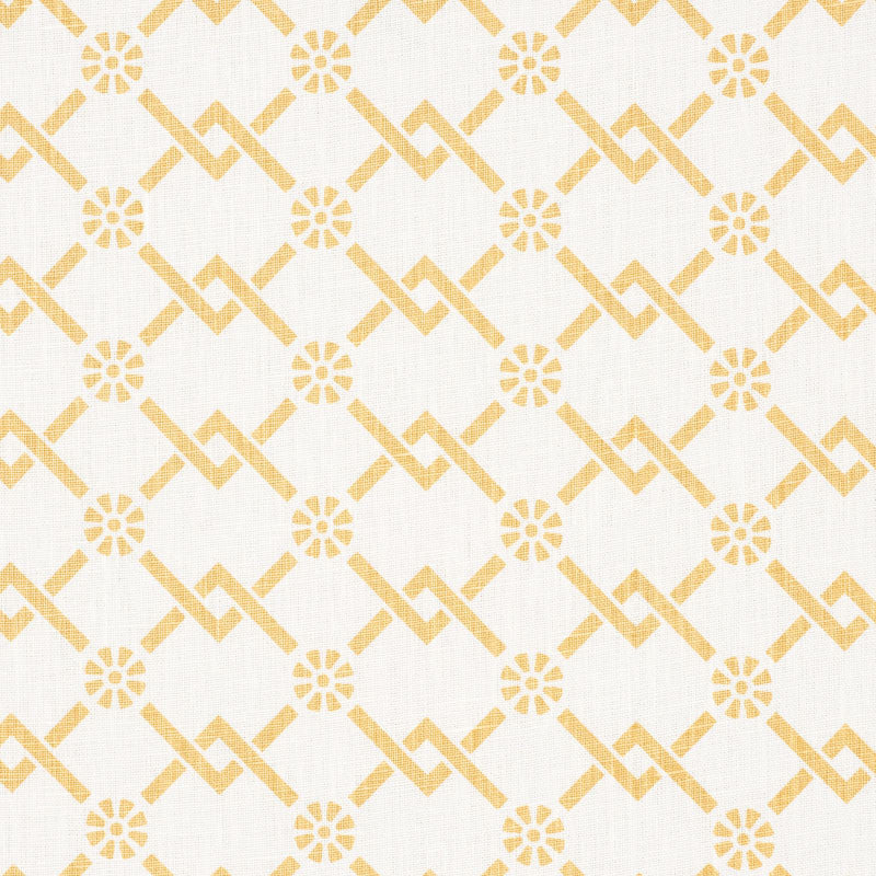 Fretwork Flower Saffron 178311 by Schumacher Designer Fabric TIMOTHY CORRIGAN LINEN 100% UNITED STATES OF AMERICA WYZENBEEK 15,000 </p><p>Repeat: Horizontal: 2 3/4" (7CM) and Vertical: 1 7/8" (5CM) 54 - Swanky Fabrics -