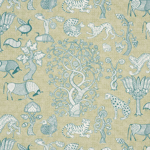 Schumacher Fabric Animalia Peacock & Leaf 178321