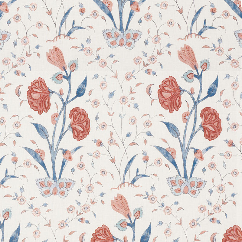 Khilana Floral Delft & Rose 178330 by Schumacher Designer Fabric PALAMPORE LINEN 66% COTTON 34% THAILAND MARTINDALE 20,000 </p><p>Repeat: Horizontal: 6 3/4" (17CM) and Vertical: 30 3/4" (78CM) 54.25 - Swanky Fabrics -