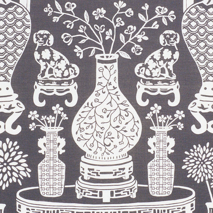 Hellene Black 178552 by Schumacher Designer Fabric STEP LIVELY See Sample UNITED KINGDOM - </p><p>Repeat: Horizontal: 27 1/2" (70CM) and Vertical: 25 3/4" (65CM) 55" (140CM) - Swanky Fabrics -