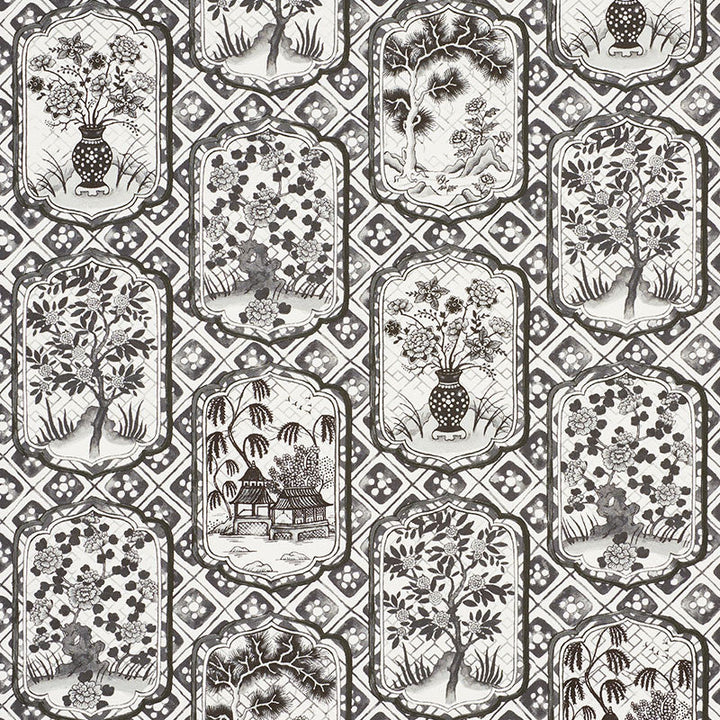 Ting Ting Black 178570 by Schumacher Designer Fabric JOHNSON HARTIG FOR LIBERTINE See Sample UNITED KINGDOM - </p><p>Repeat: Horizontal: 54" (137CM) and Vertical: 38" (97CM) 54" (137CM) - Swanky Fabrics -