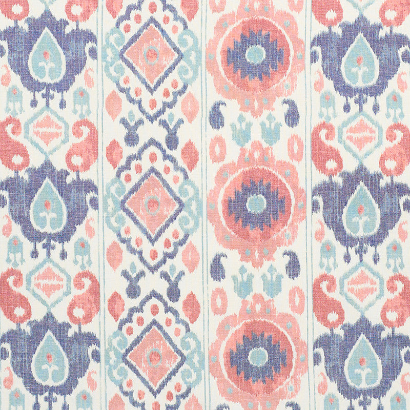 Elizia Ikat Rose & Indigo 179052 by Schumacher Designer Fabric PERFECT PAIRS See Sample INDIA - </p><p>Repeat: Horizontal: 26 1/2" (67CM) and Vertical: 23 1/2" (60CM) 54" (137CM) - Swanky Fabrics -