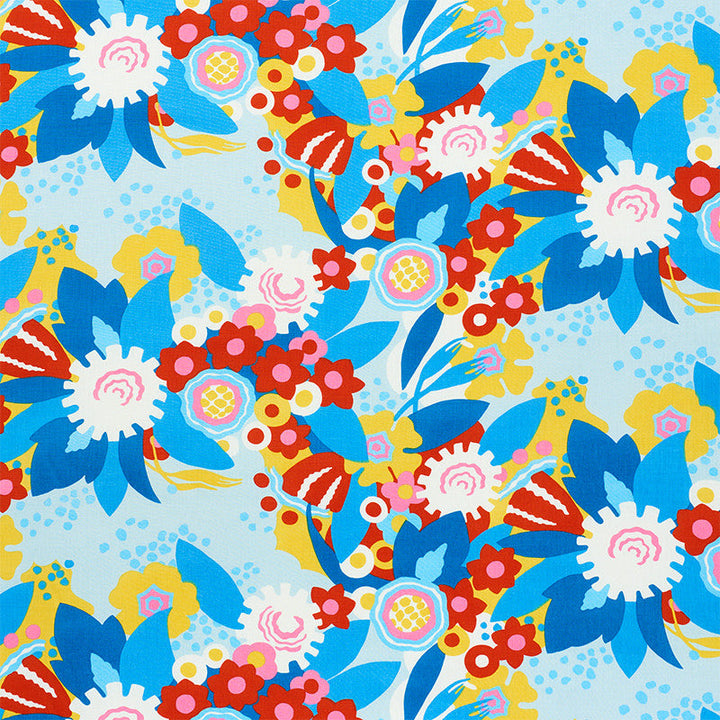 Anita Sky & Red 179071 by Schumacher Designer Fabric FLOWER POWER See Sample UNITED KINGDOM - </p><p>Repeat: Horizontal: 55 1/4" (140CM) and Vertical: 17 1/2" (44CM) 55" (140CM) - Swanky Fabrics -