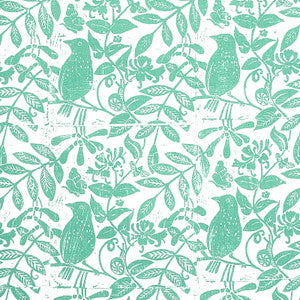 Schumacher Fabric Bird & Bee Sea Glass 179211