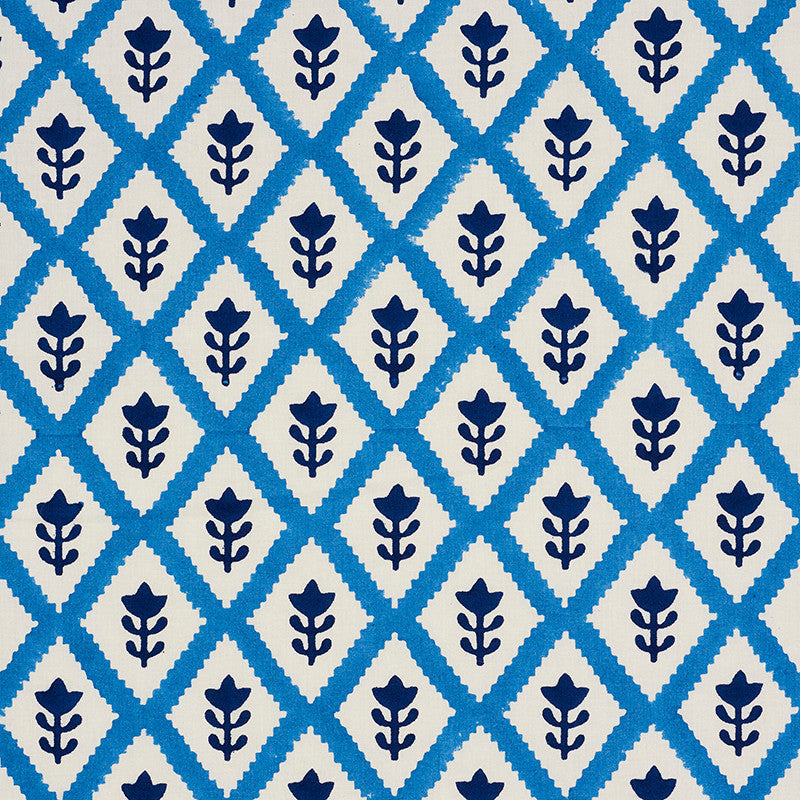 Buti Blue 179230 by Schumacher Designer Fabric MOLLY MAHON HAND BLOCK PRINTS See Sample INDIA - </p><p>Repeat: Horizontal: 2" (5CM) and Vertical: 2 1/4 (6CM) 53" (135CM) - Swanky Fabrics -