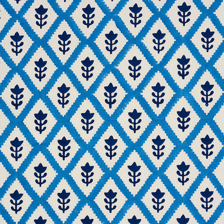 Buti Blue 179230 by Schumacher Designer Fabric MOLLY MAHON HAND BLOCK PRINTS See Sample INDIA - </p><p>Repeat: Horizontal: 2" (5CM) and Vertical: 2 1/4 (6CM) 53" (135CM) - Swanky Fabrics -