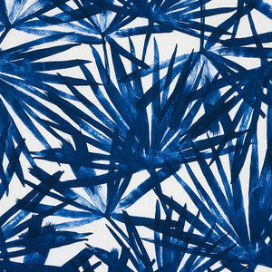 Schumacher Fabric Sunlit Palm Linen Blue 179600